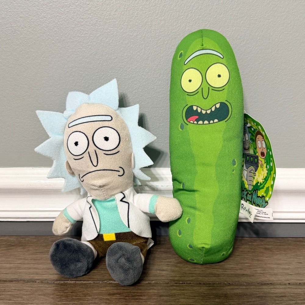 Rick and Morty Plush Set Pickle Rick with Tag & Rick Sanchez Adult‎ Swim 7-9"